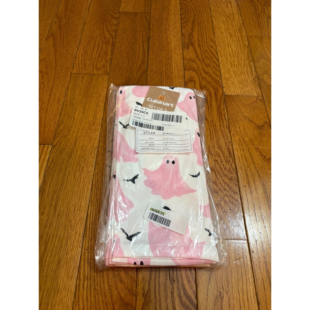 Cuisinart Halloween Ghost Bat Kitchen Towel Set of 2 Pink New With‎ Tags